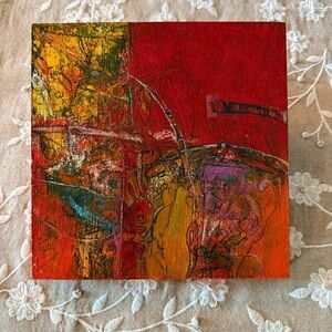 Lorri Kelly Abstract Red and Orange Canvas Art 8” x 8”